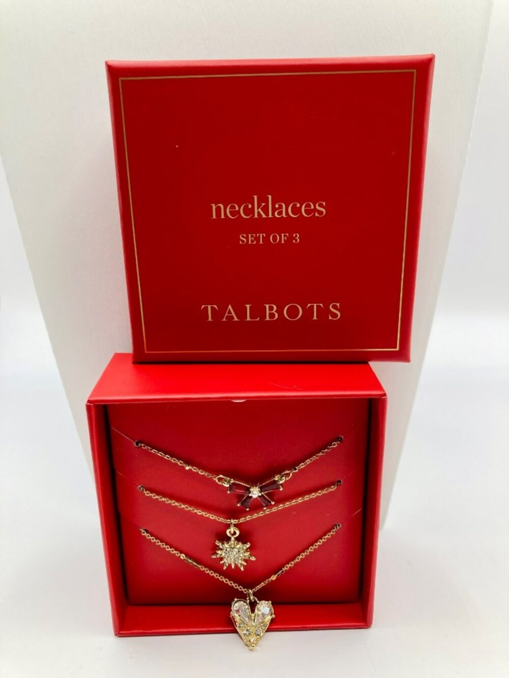 NWB Talbots Gold-Tone Holiday Novelty Necklace Set Of 3 Crystal Pendants -72B